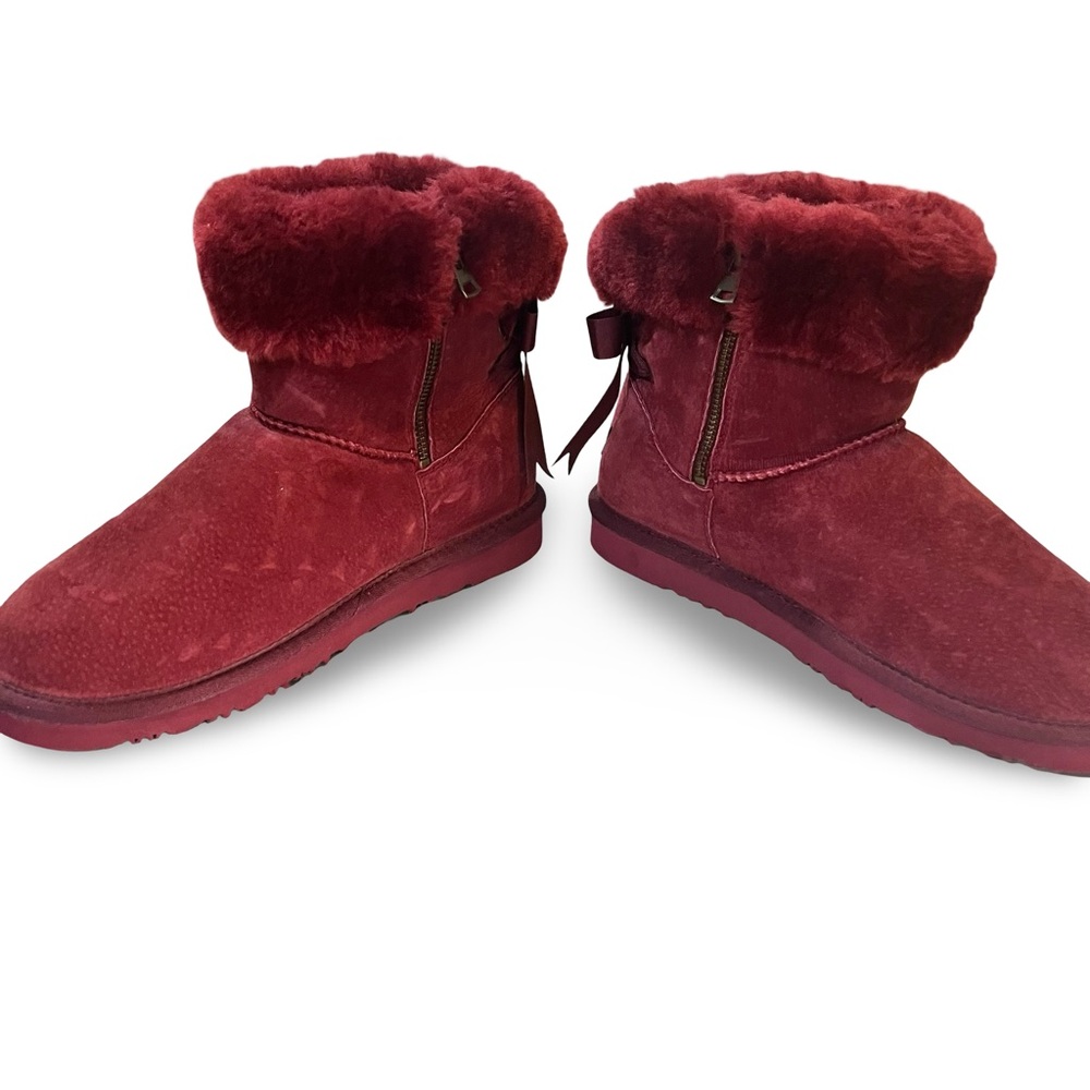 LAMO "Adele" Sheepskin Bow Boots in Burgundy Size 8 - Picture 4 of 7